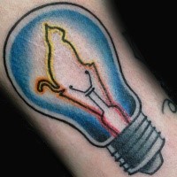 New school style illustrative bulb tattoo stylized with cat silhouette