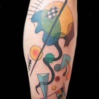 New school style illustrative forearm tattoo of various ornaments