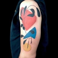 New school style shoulder tattoo of plant and colored fiures
