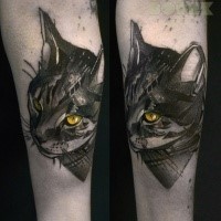 New school style style colored arm tattoo fo creepy cat