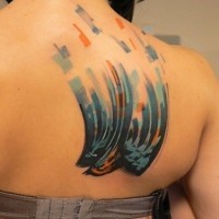 New style coloured bird tattoo on upper back