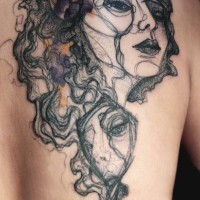 Neuer Stil Gesicht der Frau Tattoo am Rücken