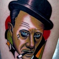 News school style colored tattoo of smoking man portrait