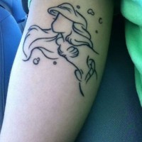 Nice cartoon Ariel mermaid black ink contour tattoo on forearm