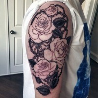 Nice detailed roses and thorns tattoo on half sleeve zone