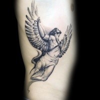 Nice looking colored side tattoo of detailed flying Icarus