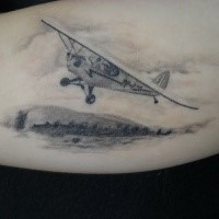 Nice looking detailed biceps tattoo of little plane