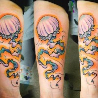 bellissimo dipinto grande colorato medusa tatuaggio su braccio