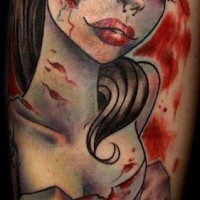Wie farbige alte Cartoons Zombie Frau Tattoo am Unterarm
