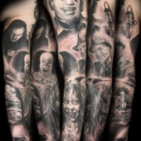 vecchio film orrore ritratto vari eroi  tatuaggio su braccio