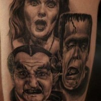 Old horror movies very detailed portraits tattoo on chest