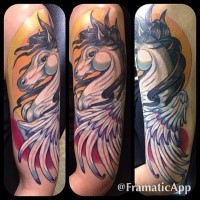 Old picture like colored shoulder tattoo of pegasus horse