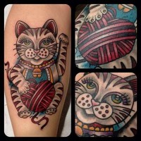 Old school colored funny cat tattoo