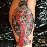 Tatuaje de  geisha maravillosa  en la pierna