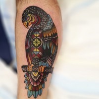 Old school colored nice ornamental designed parrot tattoo