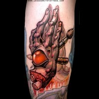 Old school creepy looking colored arm tattoo of monster hand
