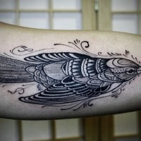 Old school painted black ink bird tattoo on arm