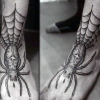 Old school spider and spiderweb tattoo on foot