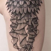 Old school style black and white massive mermaid tattoo on thigh