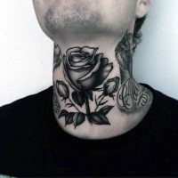 Old school style black and white roses tattoo on center neck
