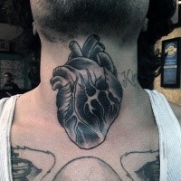 Old school style black ink human heart tattoo on neck