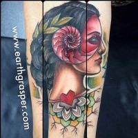 Old school style colored arm tattoo of gypsy woman