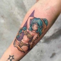 Old school style colored arm tattoo of sexy woman