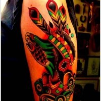 Old school style colored colorful shoulder tattoo of Indian with eagle face