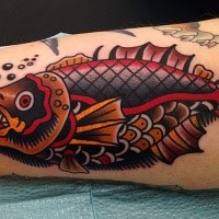 Old school style colored evil fish
