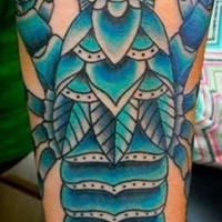 Old school style colored forearm tattoo of big crayfish