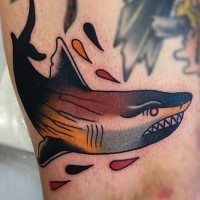Old school style colored shark tattoo with blood drops