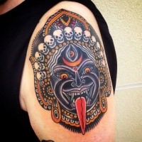 Old school style colored shoulder tattoo of typical Hinduism Goddess