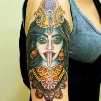 Old school style colored shoulder tattoo of Hinduism God