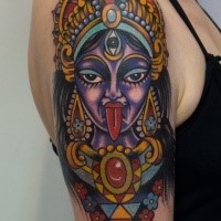 Old school style colored shoulder tattoo of Hinduism woman Goddess