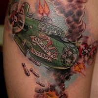 Old school style colored shoulder tattoo of WW2 bomber plane