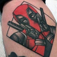 Old school style colored tattoo of cute Deadpool