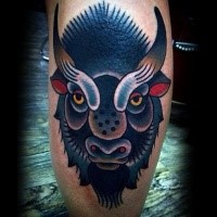 Old school style colored tattoo of grunting ox head