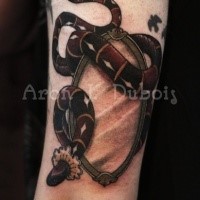Old school style colored tattoo of snake with mirror