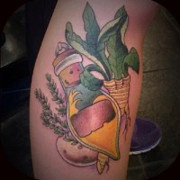 Old school style designed little magical bottle tattoo on forearm combined