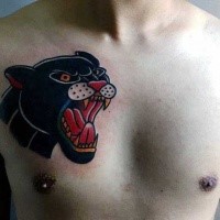 Old school style furious black panther tattoo on man's chest