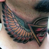 Old school style small colored pyramid tattoo with wings