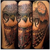 Old school style very detailed massive owl tattoo
