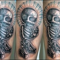 Original 3D style shoulder tattoo of praying skeleton