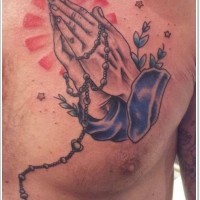 Original colored big praying hands with cross on chest