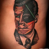 Original colored faceless portrait tattoo on side
