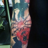 Original colored mystical tattoo with flower on arm