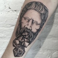 Original combined black ink antic statue tattoo on forearm with geometrical figures