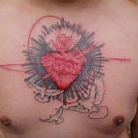 Original designed and colored chest tattoo fo mysterious human heart