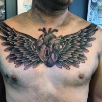 Original designed little heart with wings tattoo on chest
