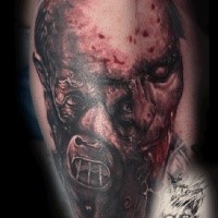 Original detailed leg tattoo of monster face with mask